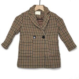 Zara Girls Brown Plaid Wool Long Coat Size 6 Front Button